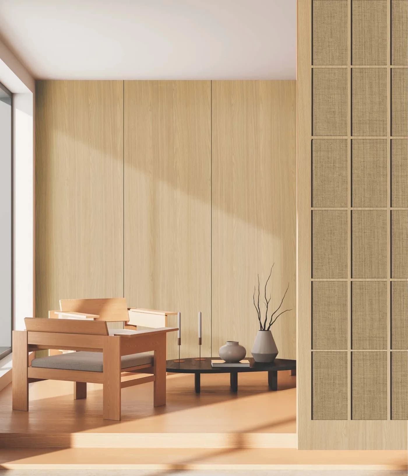 Artis laminate surfaces — wooden-panelled living lounge