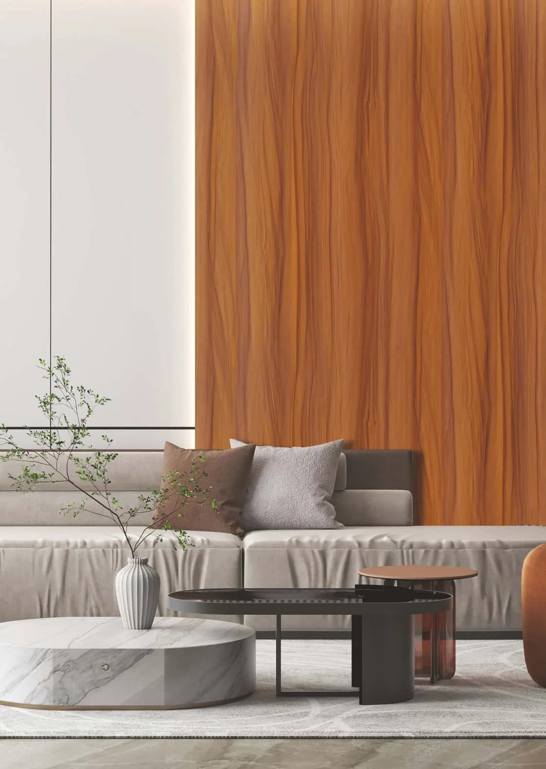 Artis laminate surfaces — warm wood-grain living space