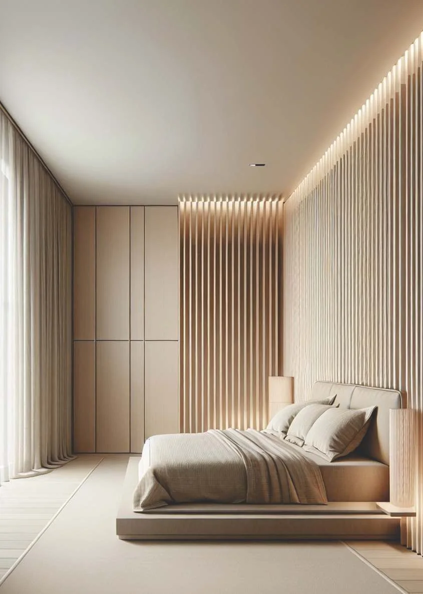 Artis laminate surfaces — wood-grain bedroom wardrobe